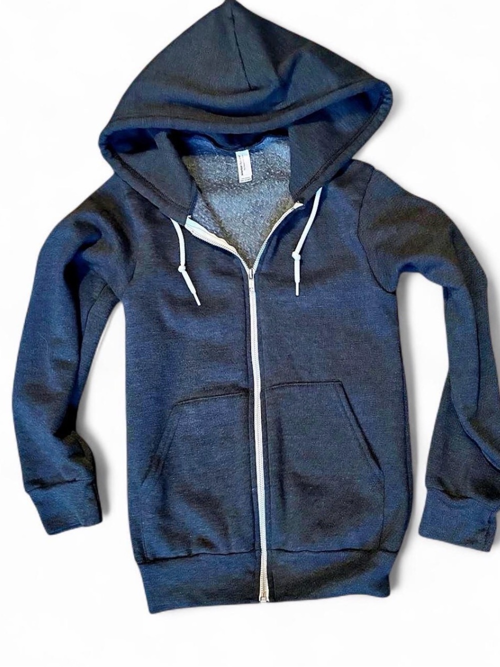 American Apparel grey Zip-Up Hoodie with White Drawstrings